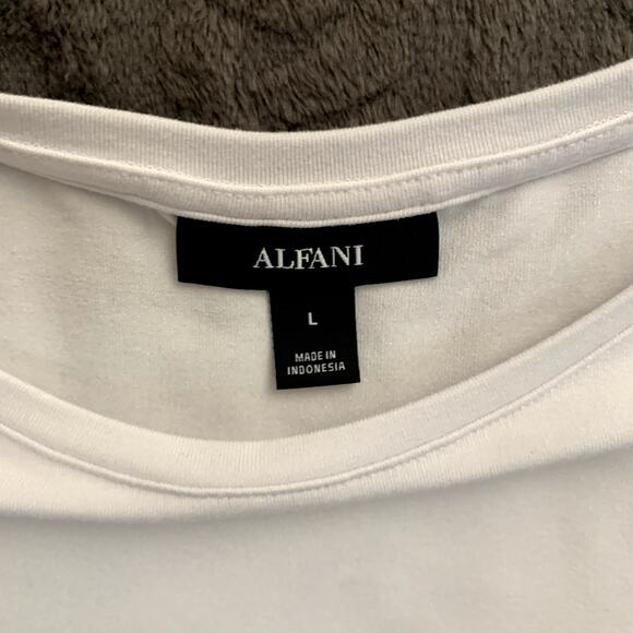 Alfani White Drop Hem Crew Neck Short Sleeve Stretchy T Shirt Women's Size L NWT - Picture 2 of 7